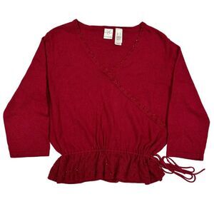 Emma James Silk & Angora Blend Beaded Peplum Style Blouse